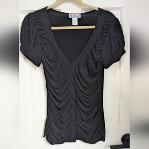 Trixxi Black Ruched V-Neck Blouse